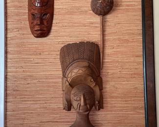 Carved Wooden Tribal Masks and Spoon