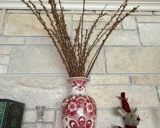 Red and White Chinoiserie Ceramic Vase
