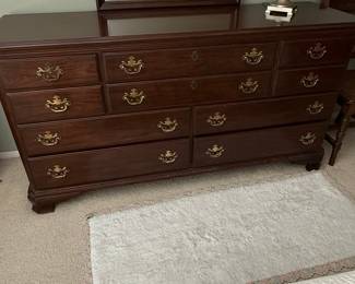 Drexel Heritage Mahogany Chippendale Style Triple Dresser & Mirror