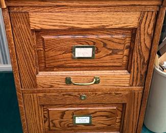 Oak Two-Drawer Filing Cabinet with Glass Top