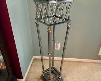 Vintage Chrome and Brass Column Pedestal Stand