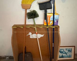 Vintage Broom and Dustpan Set with Decorative Holder