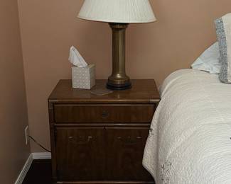 Vintage Wooden Nightstand with Drawer and Cabinet