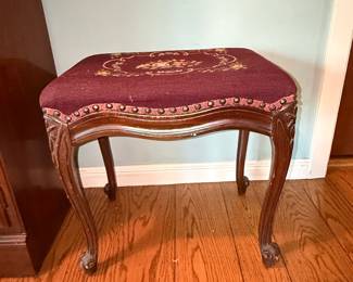 Vintage French Provincial Style Needlepoint Footstool Ottoman
