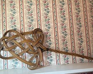 Vintage Wicker Rattan Carpet Beater / Rug Duster with Intricate Knot Pattern