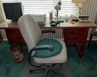 Vintage Executive Desk with Glass Top and Office Chair