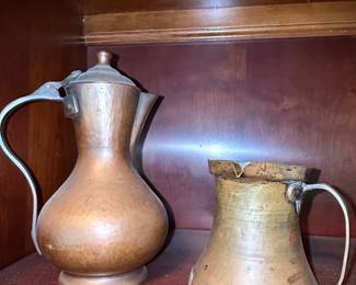 Antique Middle Eastern Dallah Coffee Pot and Brass Ewer Set