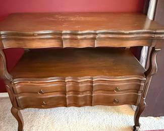 French Provincial Style Two-Tiered Side Table with Drawers