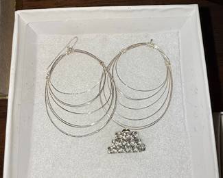 Multi-Strand Hoop Earrings with Crystal Cluster Accent