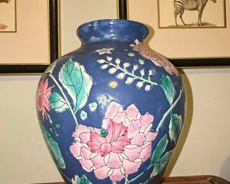 Vintage Chinoiserie Blue Floral Ceramic Vase
