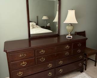 Drexel Heritage Mahogany Chippendale Style Triple Dresser & Mirror