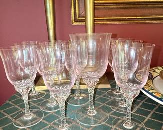 Pink Crystal Wine Glasses with Twisted Stems