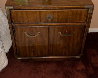 Mid-Century Modern Walnut Nightstand with Brass Accents