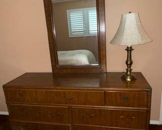 Vintage Drexel Accolade Campaign Style Dresser with Mirror
