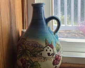 Hand-Painted Italian Ceramic Jug with Vineyard Scene