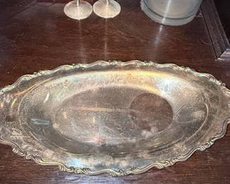 Vintage Silver Plated Oval Serving Tray with Scalloped Edge and Ornate Border