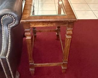 Vintage Wooden Side Table with Glass Top