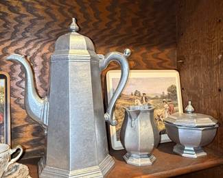 Gorham Pewter Coffee Pot, Creamer, and Sugar Bowl Set
