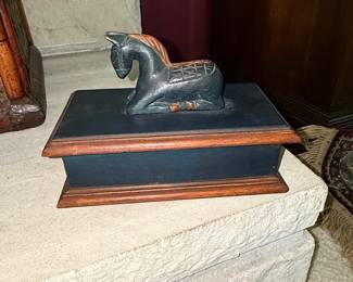 Carved Wooden Horse Trinket Box
