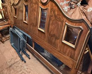 Vintage Thomasville French Provincial Style Walnut Headboard with Burl Veneer and Carvings