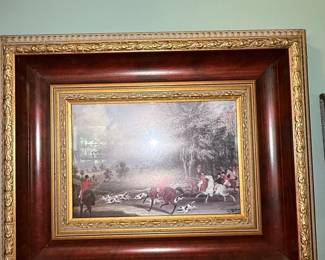 Antique Framed Hunting Scene Engraving Print
