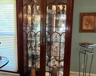 Vintage Mahogany Chippendale Style Display Cabinet with Glass Doors and Shelves