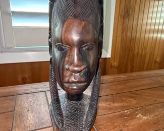 Pair of African Hand Carved Ebony Wood Head Sculptures