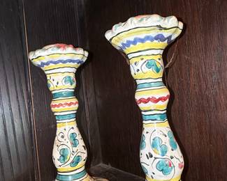 Pair of Italian Majolica Candlesticks