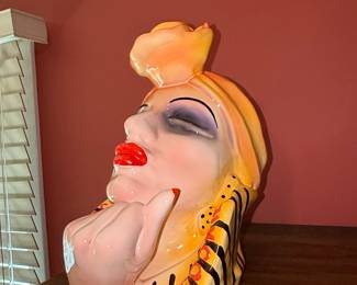 Vintage Ceramic "Kiss Me" Lady Head Cookie Jar