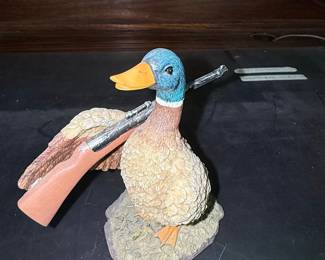 Mallard Duck Figurine with Shotgun