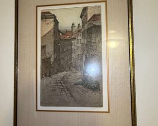 Linz Hofgasse Etching by Ferdinand Wagner