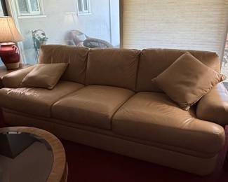 Tan Leather Three-Seater Sofa