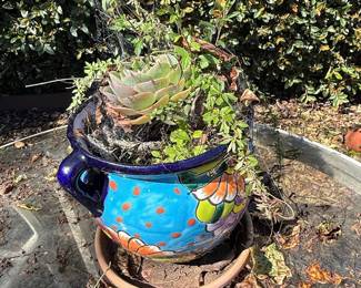 Hand-Painted Talavera Ceramic Planter with Handle