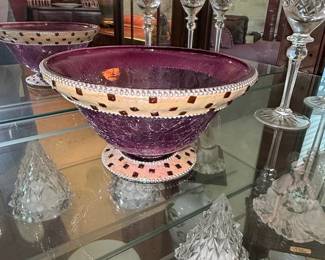 Vintage Art Glass Footed Bowl