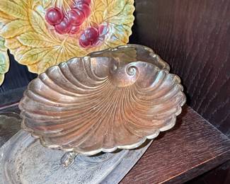 Silver Plated Shell Dish with Dolphin Feet