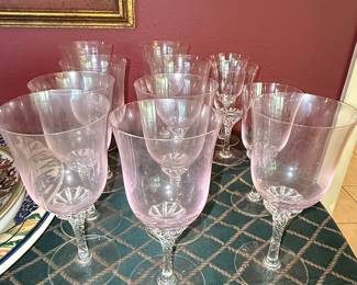 Pink Crystal Wine Glasses with Twisted Stems