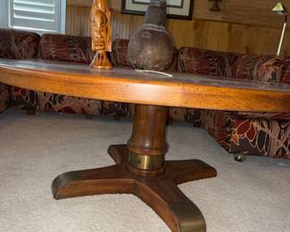 Vintage Round Pedestal Coffee Table with Brass Accents