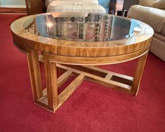 Mid-Century Modern Round Coffee Table with Glass Top by Henredon