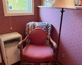 Victorian Carved Walnut Armchair with Rose Velvet Upholstery