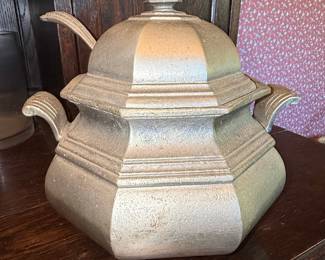 Octagonal Pewter Soup Tureen with Ladle