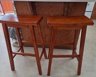 Wooden Saddle Seat Bar Stools (Set of 2)
