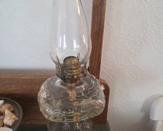 Victorian Glass Oil Lamp with "Dogwood" Pattern and Brass Burner