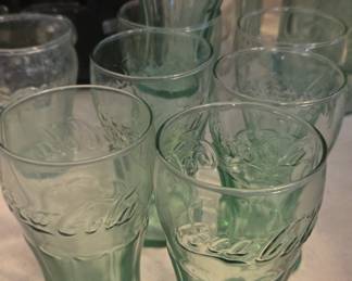 Set of 7 Vintage Libbey Coca-Cola Green Glass Tumblers