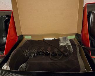 Women's Brown Suede and Faux Fur Lace-Up Winter Boots