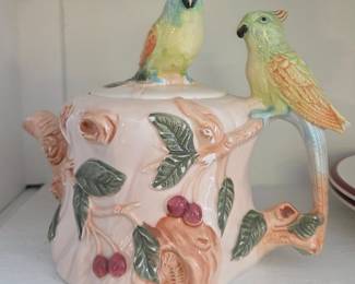 Vintage Ceramic Parrot and Cherry Teapot