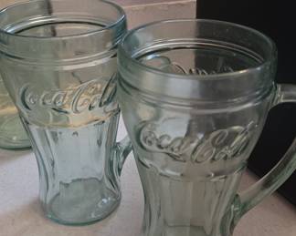 Set of 2 Vintage Coca-Cola Green Glass Mugs with Handles