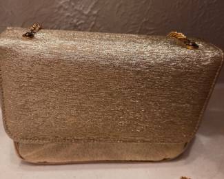 Gold Lame' Textured Clutch with Chain Strap