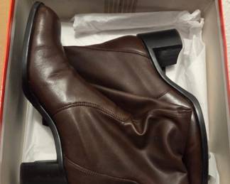 Women's Brown Faux Leather Ankle Boots with Block Heel