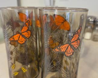 Vintage Libbey Monarch Butterfly & Wheat Tumbler Glasses