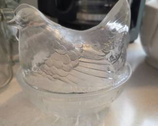 Clear Glass Hen on Nest Candy Dish